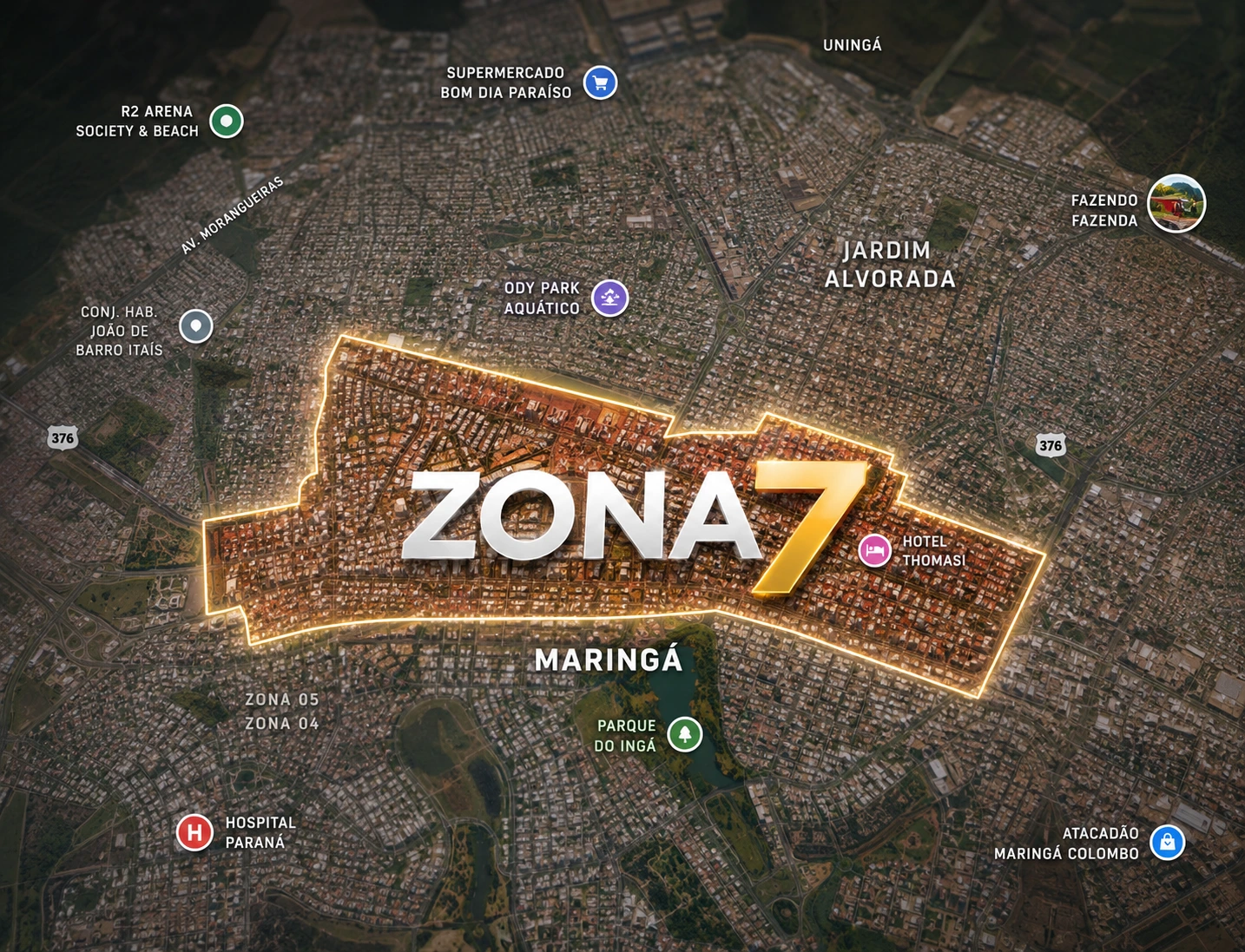 Mapa da região da Zona 7 em Maringá
